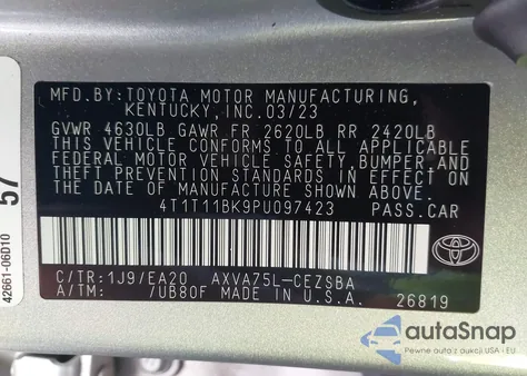 2023 Toyota Camry Se Awd z USA, uszkodzony, nr VIN 4T1T11BK9PU097423